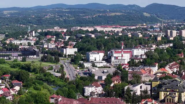Aerial view of Nowy Sacz cityscape in Poland