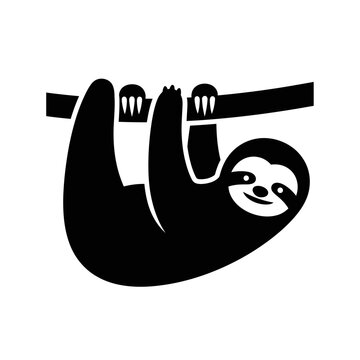 Cute Sloth Hanging on Branch Vector Icon