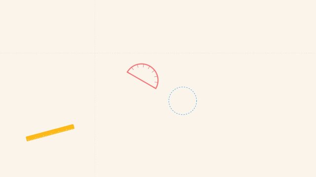 Minimalist composition of a yellow ruler, red protractor, and blue circle
