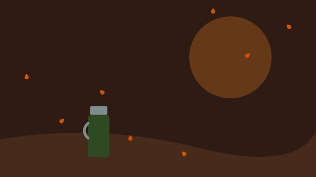 A green thermos standing alone in a dark landscape under a large moon