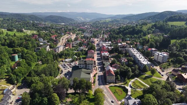 Bird's-eye view of the biggest spa town in Poland - Krynica Zdroj