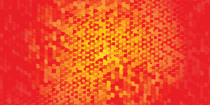 Bright radial sunburst background with abstract red and yellow square pixel explosion pattern eps10