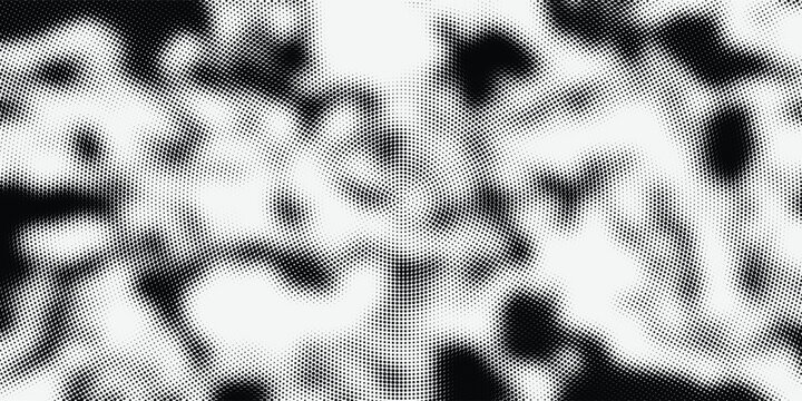 Abstract monochrome radial halftone background with cloudy liquid dot pattern eps10