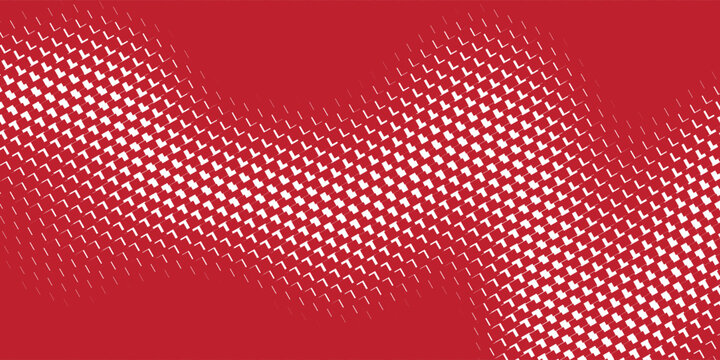 Vibrant red background with abstract wavy white geometric pixel pattern eps10