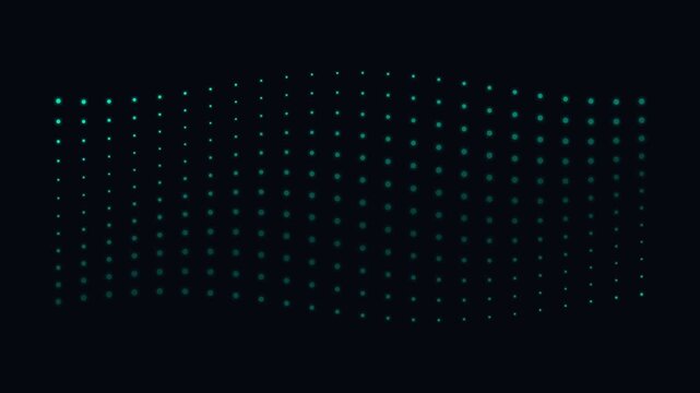 A grid of glowing teal dots organized in a rectangular pattern on black