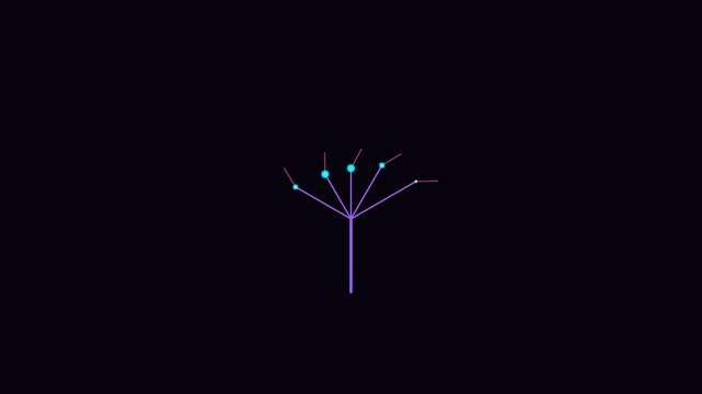 Minimalist abstract glowing tree structure on a deep black background