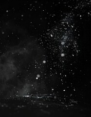 Naklejka premium Particles and smoke are illuminated against a dark background.