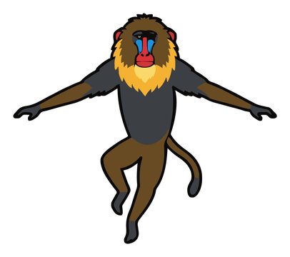 Jumping mandrill baboon front view vector clipart. Generative AI
