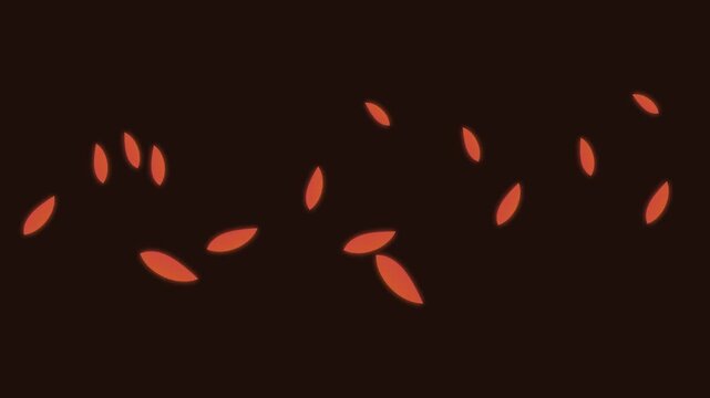 Minimalist red leaf patterns floating against a deep dark black background