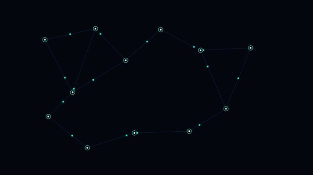 A glowing celestial constellation map displayed against a deep black void