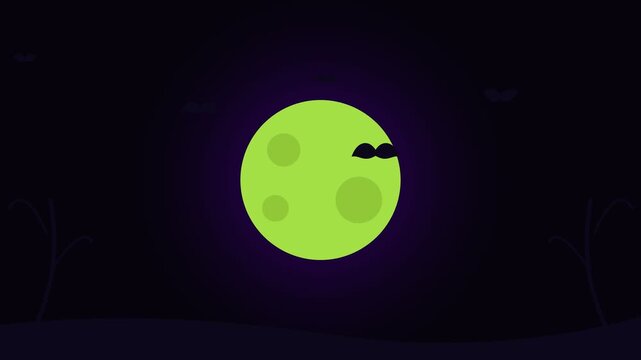 A vibrant lime green moon glowing against a deep dark purple night sky