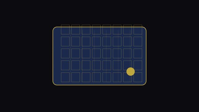 Digital calendar interface animation with moving selection dot on dark 4k background, schedule planner