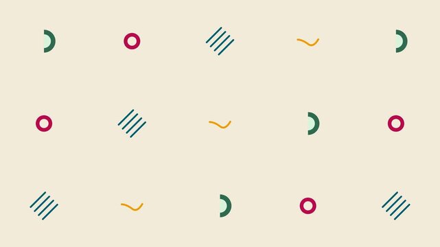 Minimalist pattern featuring colorful abstract geometric shapes on light background