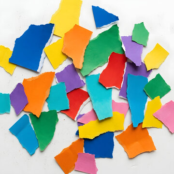Colorful geometric puzzle pieces scattered randomly together.