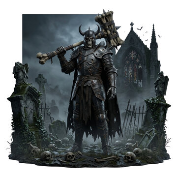 Dark Fantasy Armored Skeleton Warrior with Bone Mace