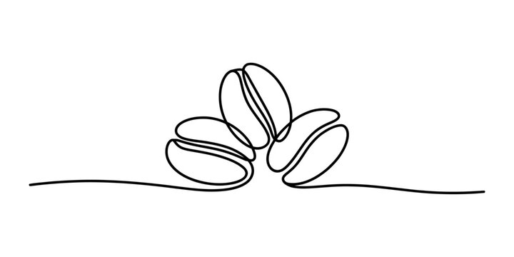 Continuous single line drawing of three coffee beans arranged together showing the roasted organic caffeine seeds in a simple minimalist black outline style Vector, illustration