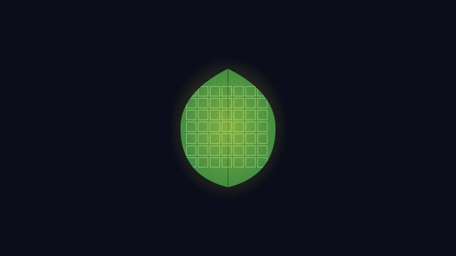 Green digital leaf with grid pattern animation for eco technology and sustainable innovation concepts 4k