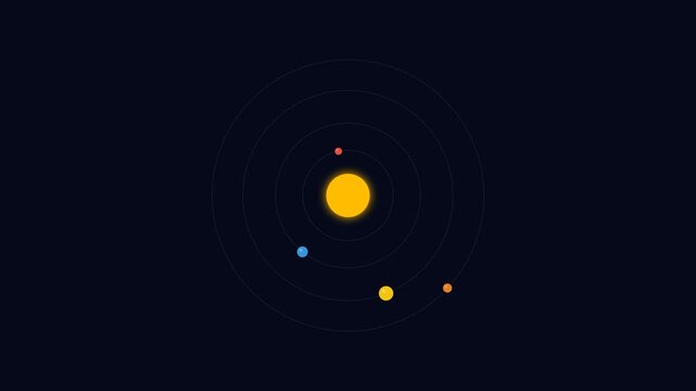 Minimalist representation of a solar system with a central star and planets