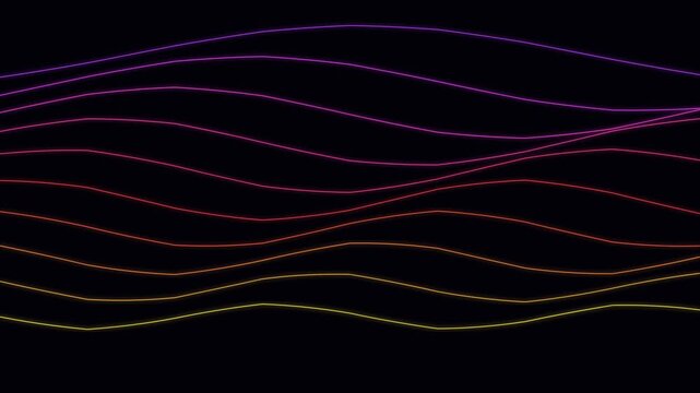 Abstract background with colorful glowing horizontal wave lines on black