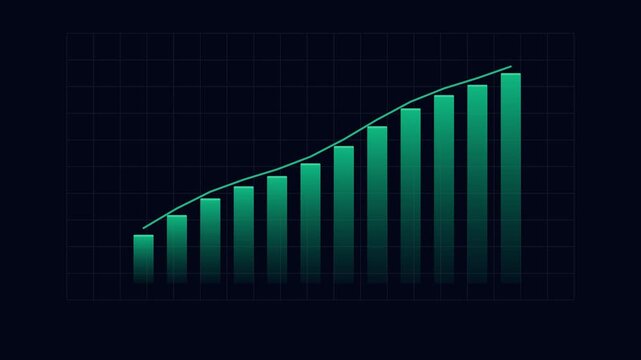 A minimalist financial bar chart showing a downward trend on dark background