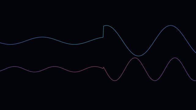 Digital representation of two overlapping sinusoidal waves on a dark background