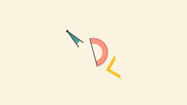 Minimalist geometric illustration featuring a protractor and square tool