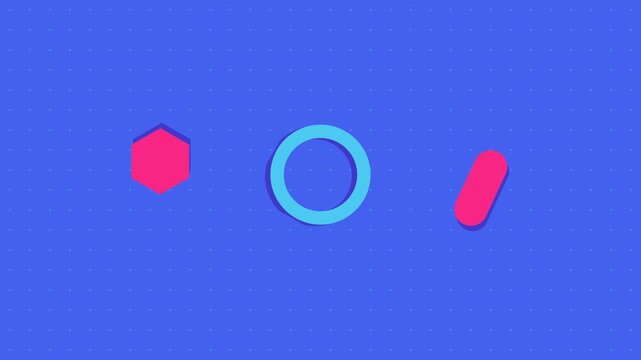 Minimalist geometric shapes floating against a vibrant blue background