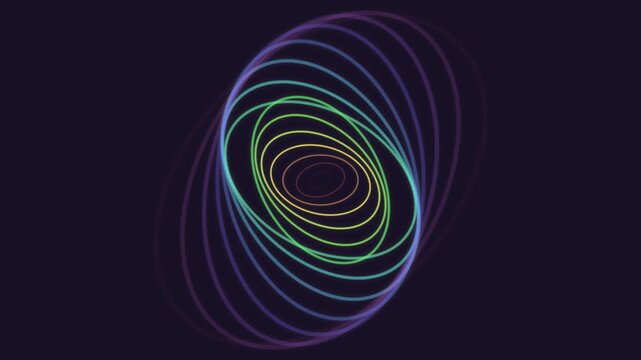 Abstract digital spiral pattern featuring vibrant gradient neon color rings