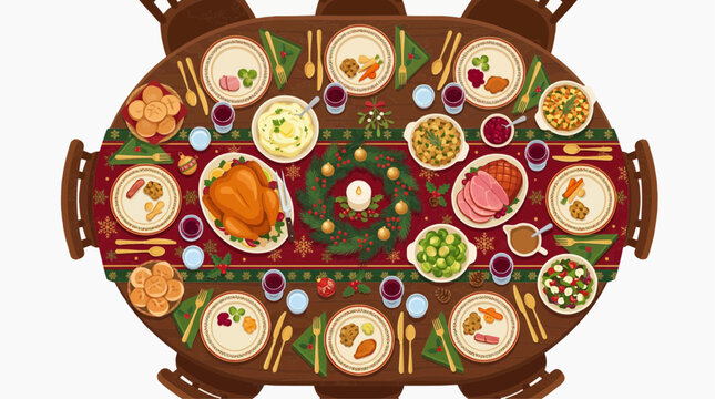 A Festive Feast: A beautifully set dining table laden with a delicious spread of traditional holiday foods, awaiting cherished guests for a memorable meal.