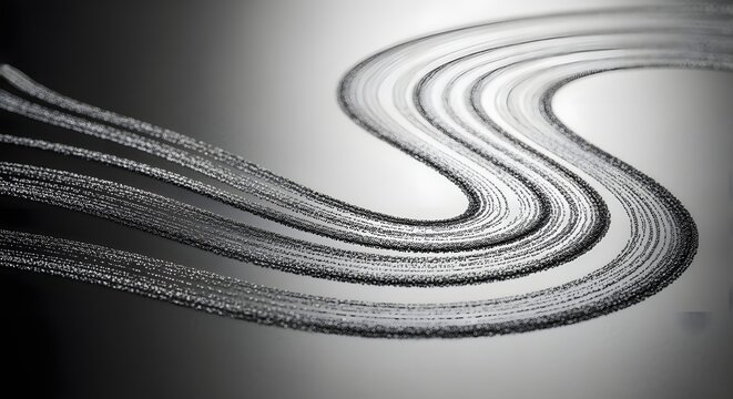 Abstract dark background with shimmering fine metallic particles forming smooth s-curve wave patterns across a sleek surface texture