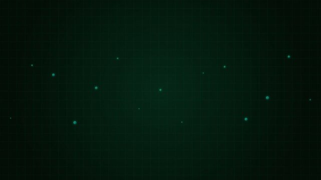 Abstract digital background with glowing green nodes on a dark grid pattern