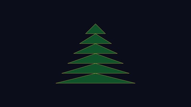Minimalist green christmas tree animation on dark 4k background, holiday festive