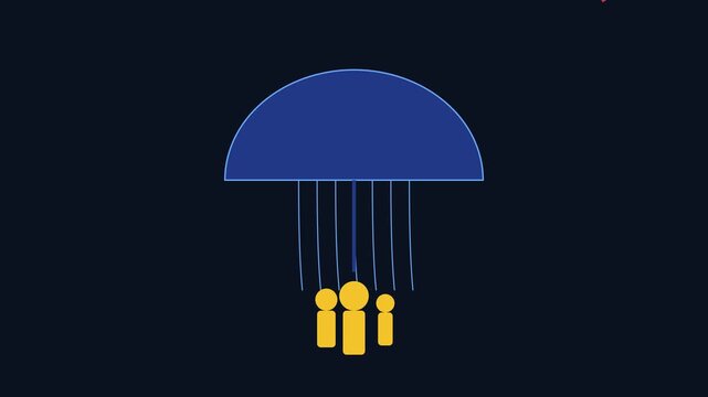 Minimalist parachute concept animation: team descending with parachute for business strategy and success metaphor 4k