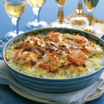 Baked pasta dish with cheese and mea