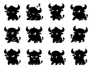 Obraz premium Cute Buffalo Bull Icon Set Cartoon Character Vector Illustration