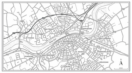 Fototapeta premium Waterford City Ireland Map, Aerial View, Urban Navigation, Street Plan, Detailed Cartography