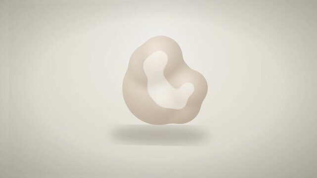 Abstract 3D animation featuring a fluid, morphing liquid blob shape with soft beige colors, smooth organic motion, and a minimal clean background aesthetic.