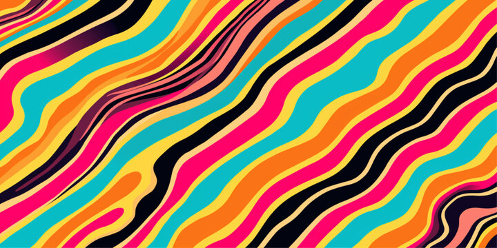 Abstract groovy psychedelic wave background with vibrant neon colors