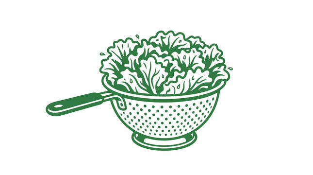 Green illustration of fresh lettuce in a kitchen colander