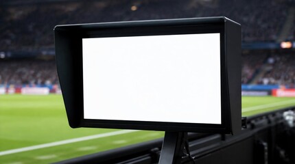Fototapeta premium Close up VAR monitor on the sidelines of football stadium