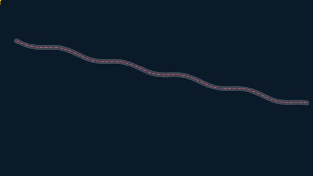 Animated wavy red dashed line path on dark animation 4k background, for infographic