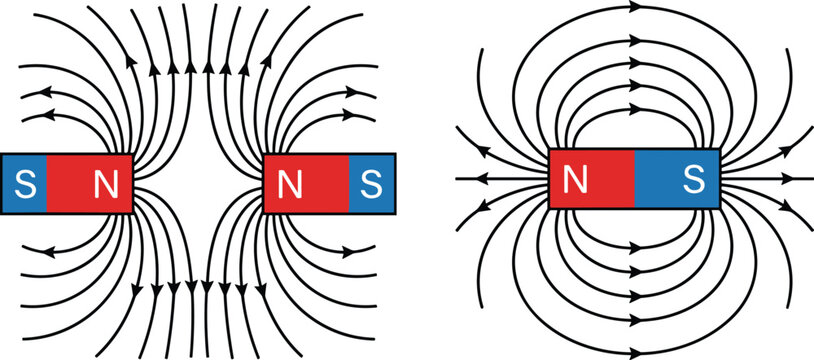 Magnetic Field Lines Around Bar Magnets Educational Physics Diagram, Attraction And Repulsion Illustration, Electromagnetism Vector Learning Graphic