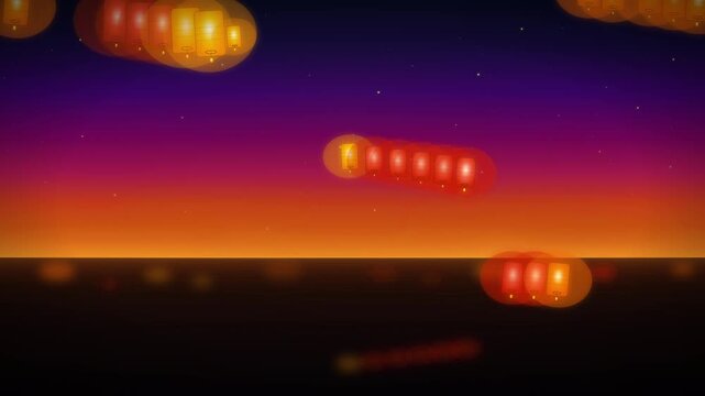Festival intro animation with glowing sky lanterns floating at twilight