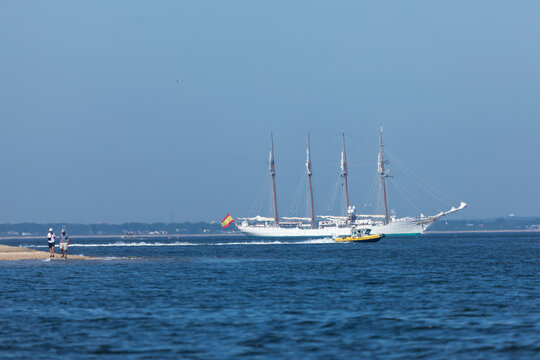 Sandy Hook, New Jersey, USA - July 4, 2026: Juan Sebasti&aacute;n de Elcano Passes Sandy Hook During Sail4th 250