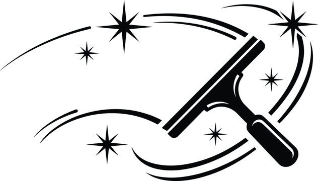 Window Cleaning Squeegee Icon, Glass Wash Tool Symbol, Sparkling Surface Vector, Professional Cleaning Illustration Design Collection Bundle