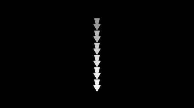 White Glowing Down Arrow Animation on Black Background Seamless Loop Download Indicator Motion Graphics
