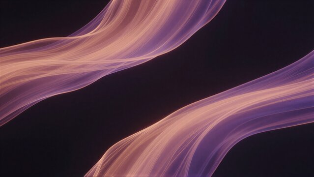Flowing purple and orange light trails dance against a deep black background.