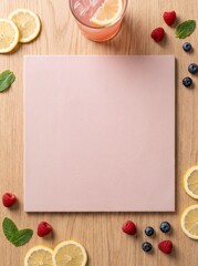 Fresh fruit drink menu background for pink lemonade with berries lemon and mint non alcoholic lemonade background beverage raspberry refreshing template