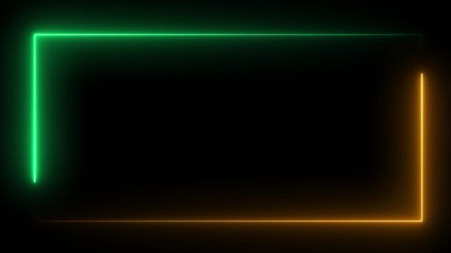 A rectangular frame made of two moving neon lights.Abstract neon studio background in bright colors.Blue and pink light moveing for overlay element. A popular abstract background overla.