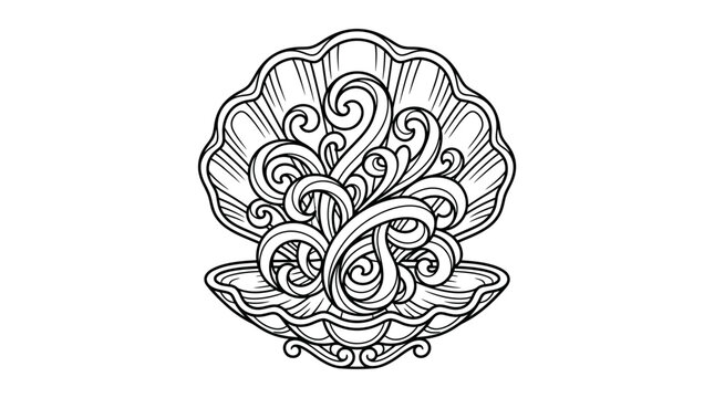 Seashell with Abstract Swirls Line Art Illustration
